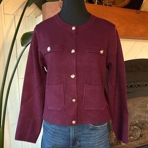 PIMM Burgundy Cardigan with Gold Buttons